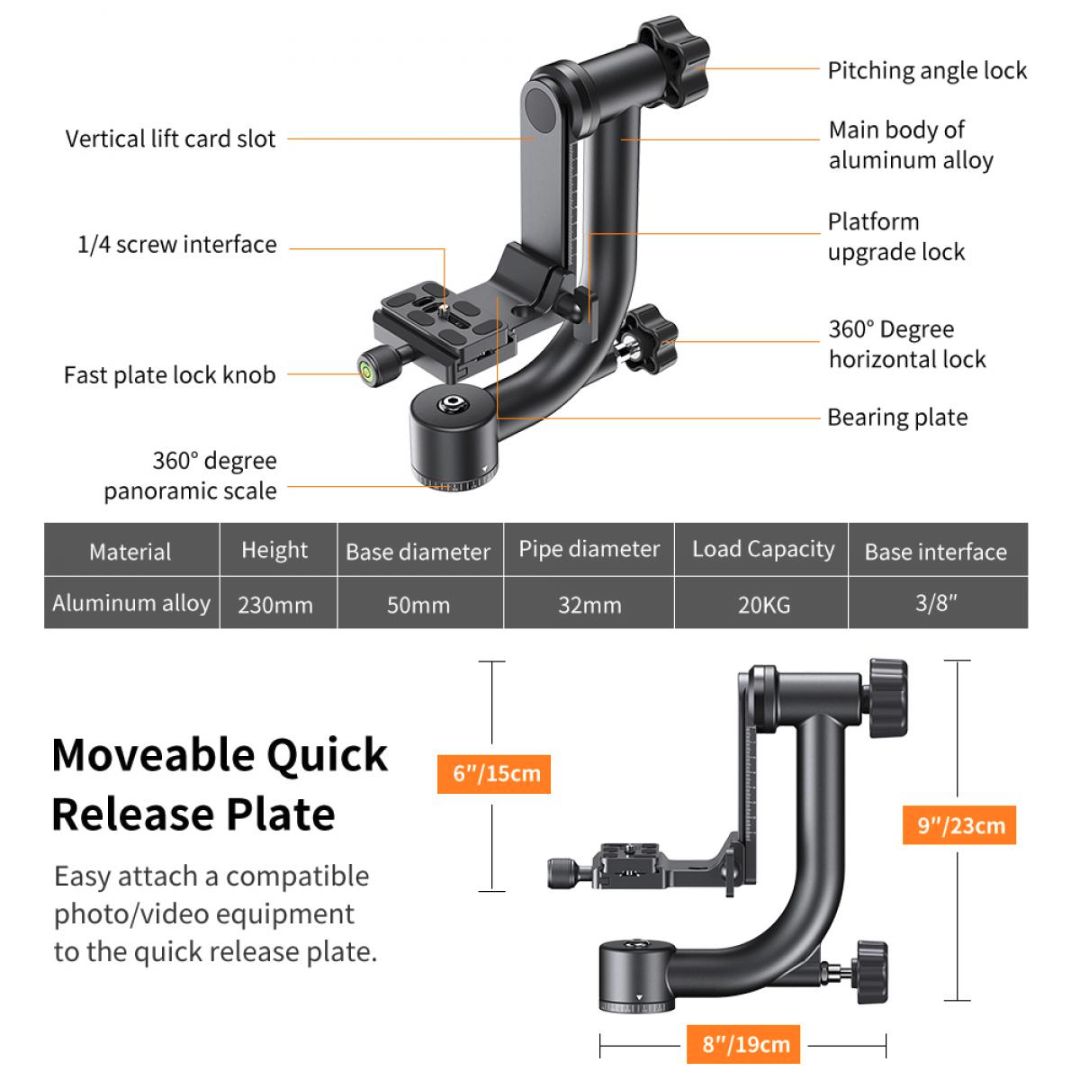 K&F Concept Aluminum Panoramic Gimbal Head KF31.033 - 7